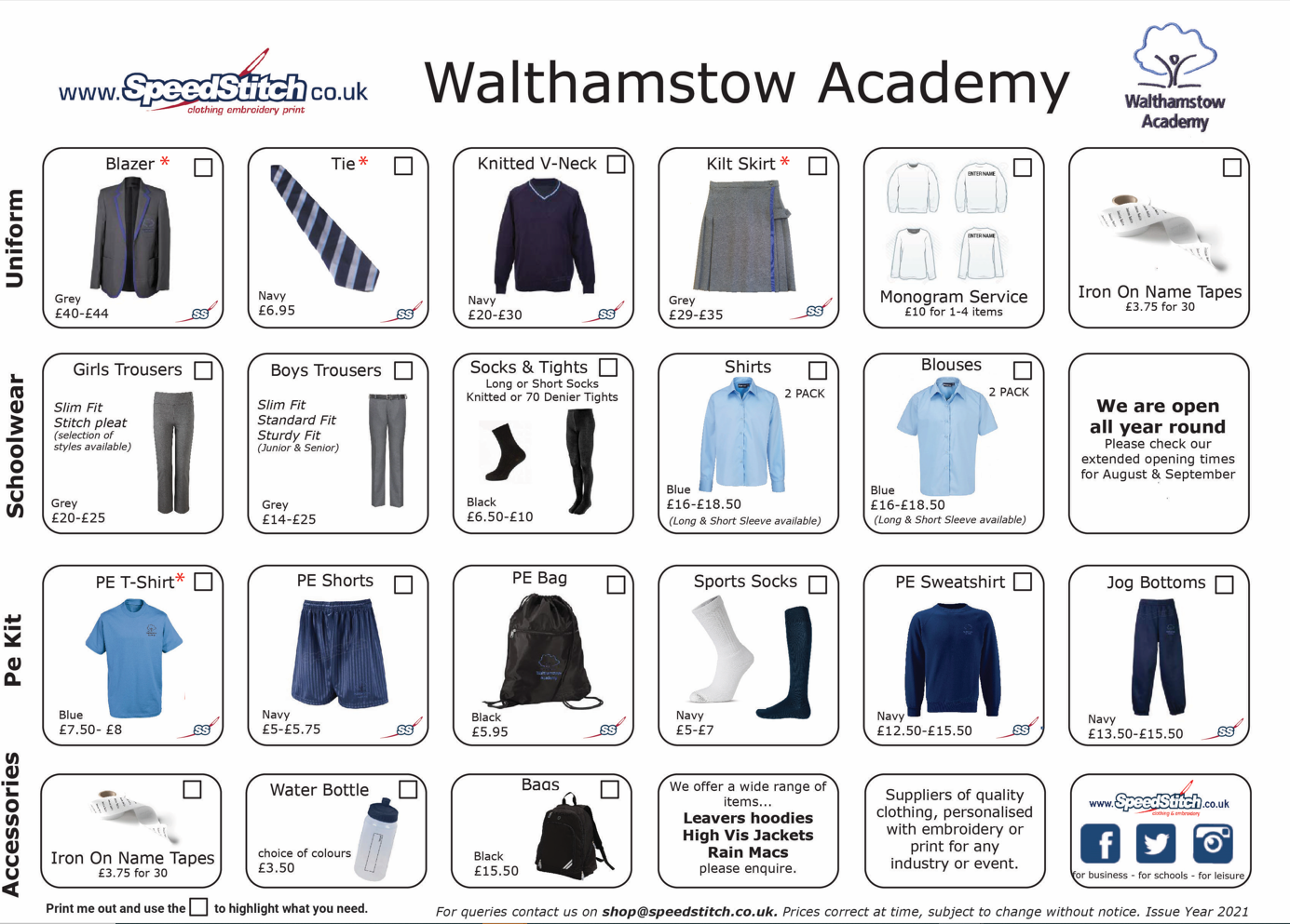 Walthamstow Academy Uniform